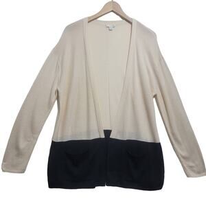 J. Jill Cream Black Colorblock Open Front Knit Cardigan Pockets Medium